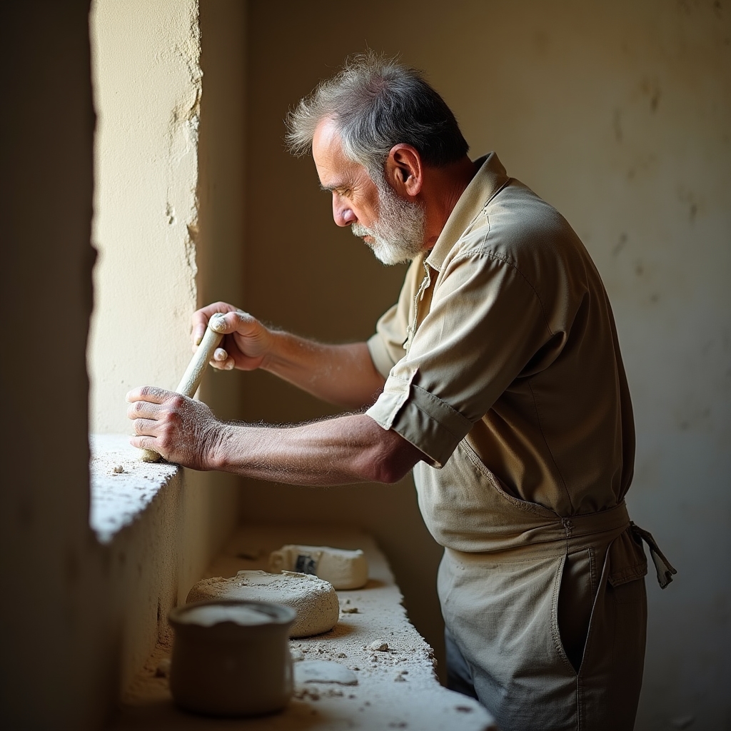 Application d'enduit à la chaux sur un mur ancien