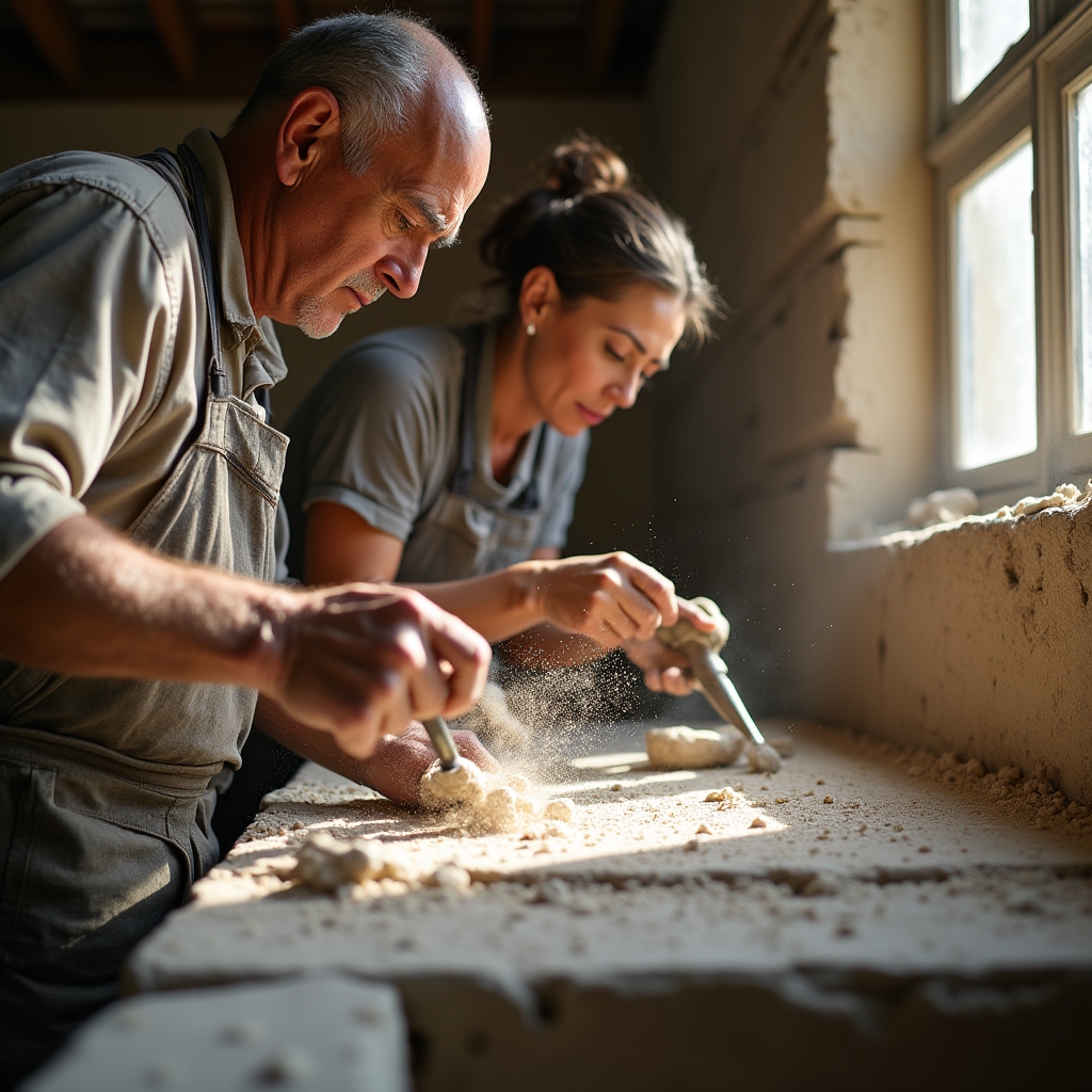 Restauration d'une grange avec techniques traditionnelles de taille de pierre